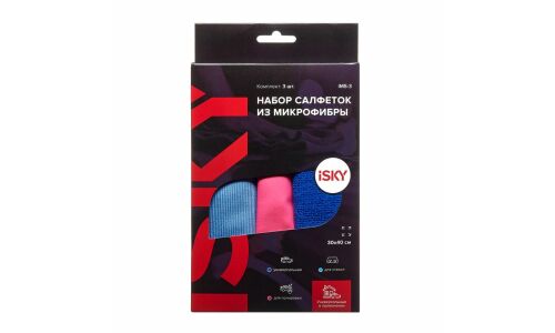 Салфетки iSky, для ухода за автомобилем, микрофибра, 3 вида, 400x300мм, синяя, красная, арт. iMS-3