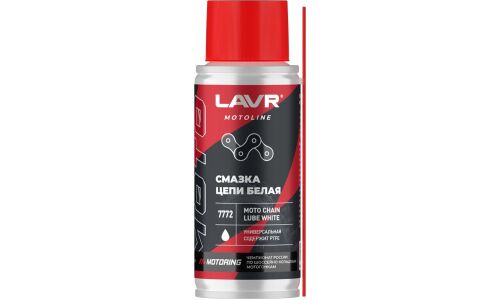 Смазка аэрозольная Lavr Motoline Moto Chain Lube White, синтетическая, белая, содержит PTFE, баллон 140мл, арт. Ln7772