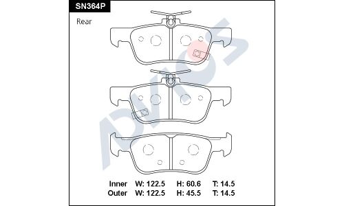 Колодки тормозные дисковые Advics, задние, комплект на ось (4 шт), арт. SN364P