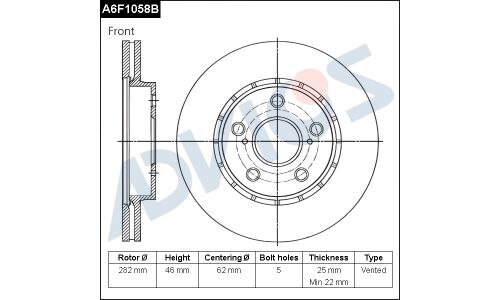 Диск тормозной Advics, передний, арт. A6F1058B