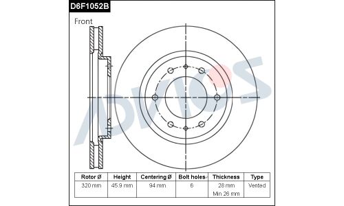 Диск тормозной пер. ADVICS D6F1052B