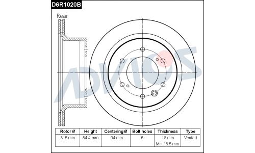 Диск тормозной Advics, задний, арт. D6R1020B