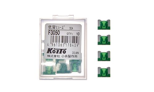 Предохранитель автомобильный Koito, флажковый, мини (LOW PROFILE MINI FL), зелёный, 30А, комплект 10 шт, арт. F3050