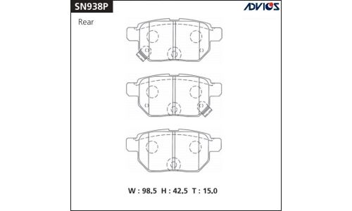 Колодки тормозные дисковые Advics задние, комплект на ось (4 шт), арт. SN938P