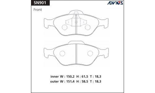 Колодки тормозные дисковые Advics передние, комплект на ось (4 шт), арт. SN901
