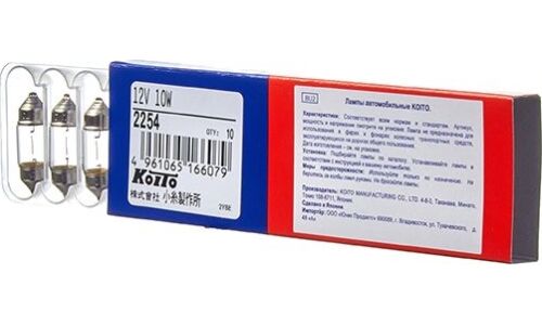 Лампа Koito Festoon (SV8.5, T10x31), 12В, 10Вт, арт. 2254