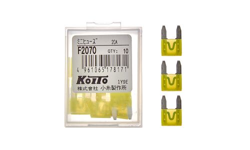 Предохранитель автомобильный Koito, флажковый, мини (MINI S1035-1/FN), жёлтый, 20А, комплект 10 шт, арт. F2070