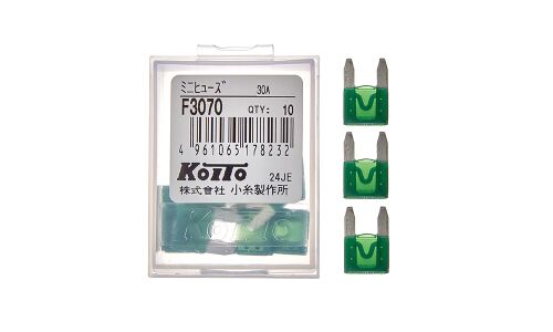 Предохранитель автомобильный Koito, флажковый, мини (MINI S1035-1/FN), зелёный, 30А, комплект 10 шт, арт. F3070