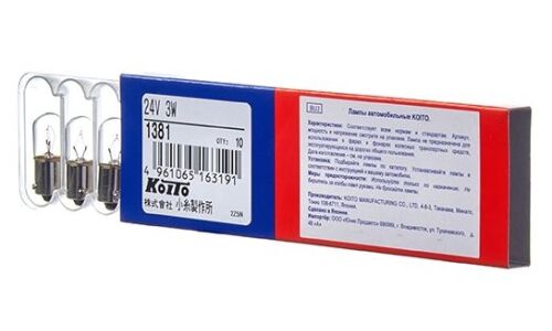 Лампа Koito T3W (BA9s, T10), 24В, 3Вт, арт. 1381