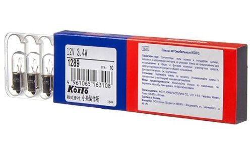 Лампа Koito T4W (BA9s, T10), 12В, 3.4Вт, арт. 1289