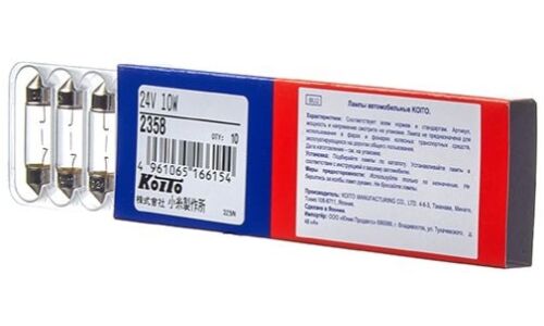 Лампа Koito Festoon C10W (SV8.5, T10x37), 12В, 10Вт, арт. 2358