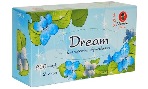 Салфетки бумажные Maneki Dream, универсальные, двухслойные, коробка 200 шт, арт. FT135