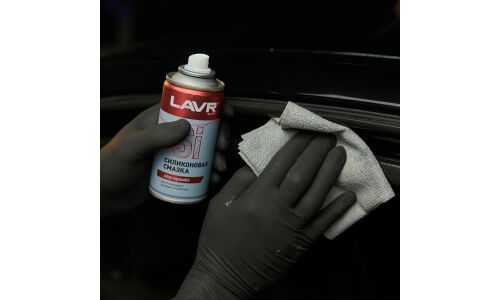 Смазка аэрозольная Lavr Stop Squeaks, для резины и пластика, силиконовая, водостойкая, баллон 210мл, арт. Ln1541