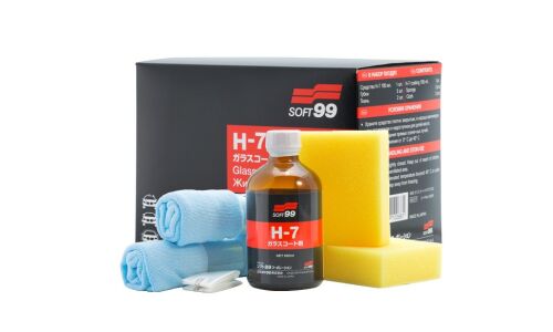 Защитное покрытие кузова (жидкое стекло) Soft 99 H-7 Glass Coating, с диоксидом кремния, с водоотталкивающим эффектом, флакон 100мл, (+2 губки и салфетки, перчатка), арт. 10088