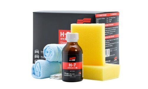 Защитное покрытие кузова (жидкое стекло) Soft 99 H-7 Glass Coating, с диоксидом кремния, с водоотталкивающим эффектом, флакон 200мл, (+2 губки и салфетки, перчатка), арт. 10084