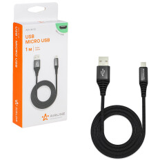 Кабель для мобильных устройств Airline, с USB на MicroUSB, 1м, чёрный, нейлоновый, арт. ACH-M-23