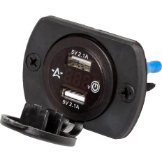 Розетка встраиваемая Airline, 12/24В, 2хUSB (5В, 2.1А), влагозащитная, с вольтметром, арт. AEBJ203