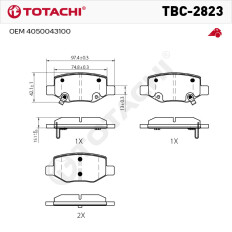 Колодки тормозные дисковые TOTACHI TBC-2823 задние керамические NIBK PN8003 OEM 4050043100