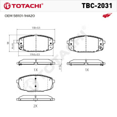 Колодки тормозные дисковые TOTACHI TBC-2031 передние керамические NIBK PN0373 OEM 58101-1HA20