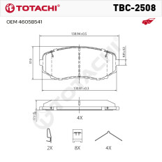 Колодки тормозные дисковые TOTACHI TBC-2508 передние керамические NIBK PN3813 OEM 4605B541