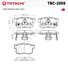 Колодки тормозные дисковые TOTACHI TBC-2058 задние керамические NIBK PN8807 OEM 06430-S9A-000