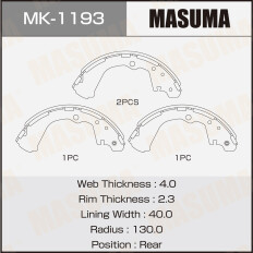 Колодки тормозные барабанные Masuma, комплект на ось (4 шт), арт. MK-1193
