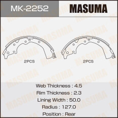 Колодки тормозные барабанные Masuma, комплект на ось (4 шт), арт. MK-2252