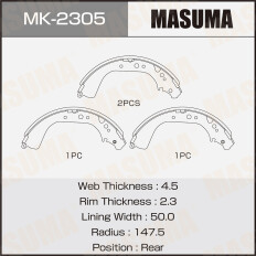 Колодки тормозные барабанные Masuma, комплект на ось (4 шт), арт. MK-2305