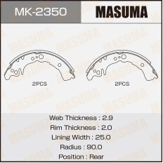 Колодки тормозные барабанные Masuma, комплект на ось (4 шт), арт. MK-2350