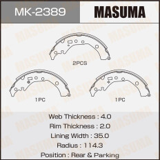 Колодки тормозные барабанные Masuma, комплект на ось (4 шт), арт. MK-2389