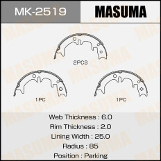 Колодки тормозные барабанные Masuma, комплект на ось (4 шт), арт. MK-2519