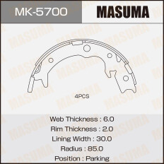 Колодки тормозные барабанные Masuma, комплект на ось (4 шт), арт. MK-5700