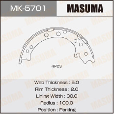 Колодки тормозные барабанные Masuma, комплект на ось (4 шт), арт. MK-5701