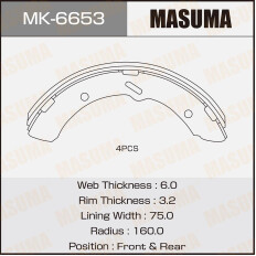 Колодки тормозные барабанные Masuma, комплект на ось (4 шт), арт. MK-6653