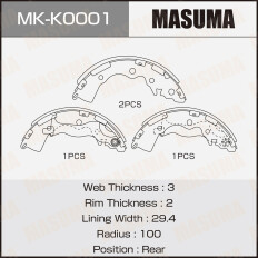 Колодки тормозные барабанные Masuma, комплект на ось (4 шт), арт. MK-K0001