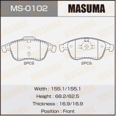 Колодки тормозные дисковые Masuma передние, комплект на ось (4 шт), арт. MS-0102
