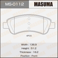 Колодки тормозные дисковые Masuma передние, комплект на ось (4 шт), арт. MS-0112