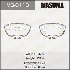 Колодки тормозные дисковые Masuma передние, комплект на ось (4 шт), арт. MS-0113