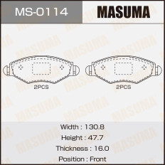 Колодки тормозные дисковые Masuma передние, комплект на ось (4 шт), арт. MS-0114