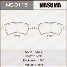 Колодки тормозные дисковые Masuma передние, комплект на ось (4 шт), арт. MS-0115