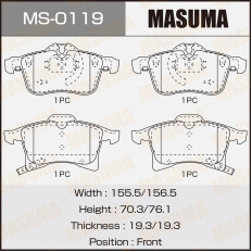 Колодки тормозные дисковые Masuma передние, комплект на ось (4 шт), арт. MS-0119