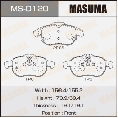 Колодки тормозные дисковые Masuma передние, комплект на ось (4 шт), арт. MS-0120