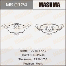 Колодки тормозные дисковые Masuma передние, комплект на ось (4 шт), арт. MS-0124