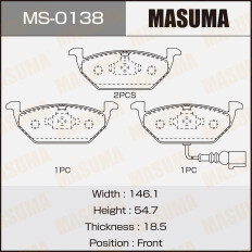 Колодки тормозные дисковые Masuma передние, комплект на ось (4 шт), арт. MS-0138