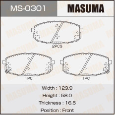 Колодки тормозные дисковые Masuma передние, комплект на ось (4 шт), арт. MS-0301