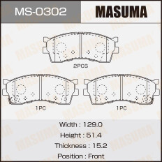 Колодки тормозные дисковые Masuma передние, комплект на ось (4 шт), арт. MS-0302