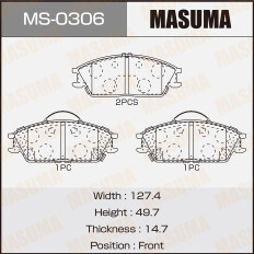 Колодки тормозные дисковые Masuma передние, комплект на ось (4 шт), арт. MS-0306