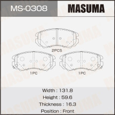 Колодки тормозные дисковые Masuma передние, комплект на ось (4 шт), арт. MS-0308