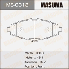 Колодки тормозные дисковые Masuma передние, комплект на ось (4 шт), арт. MS-0313