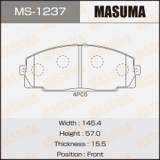 Колодки тормозные дисковые Masuma передние, комплект на ось (4 шт), арт. MS-1237